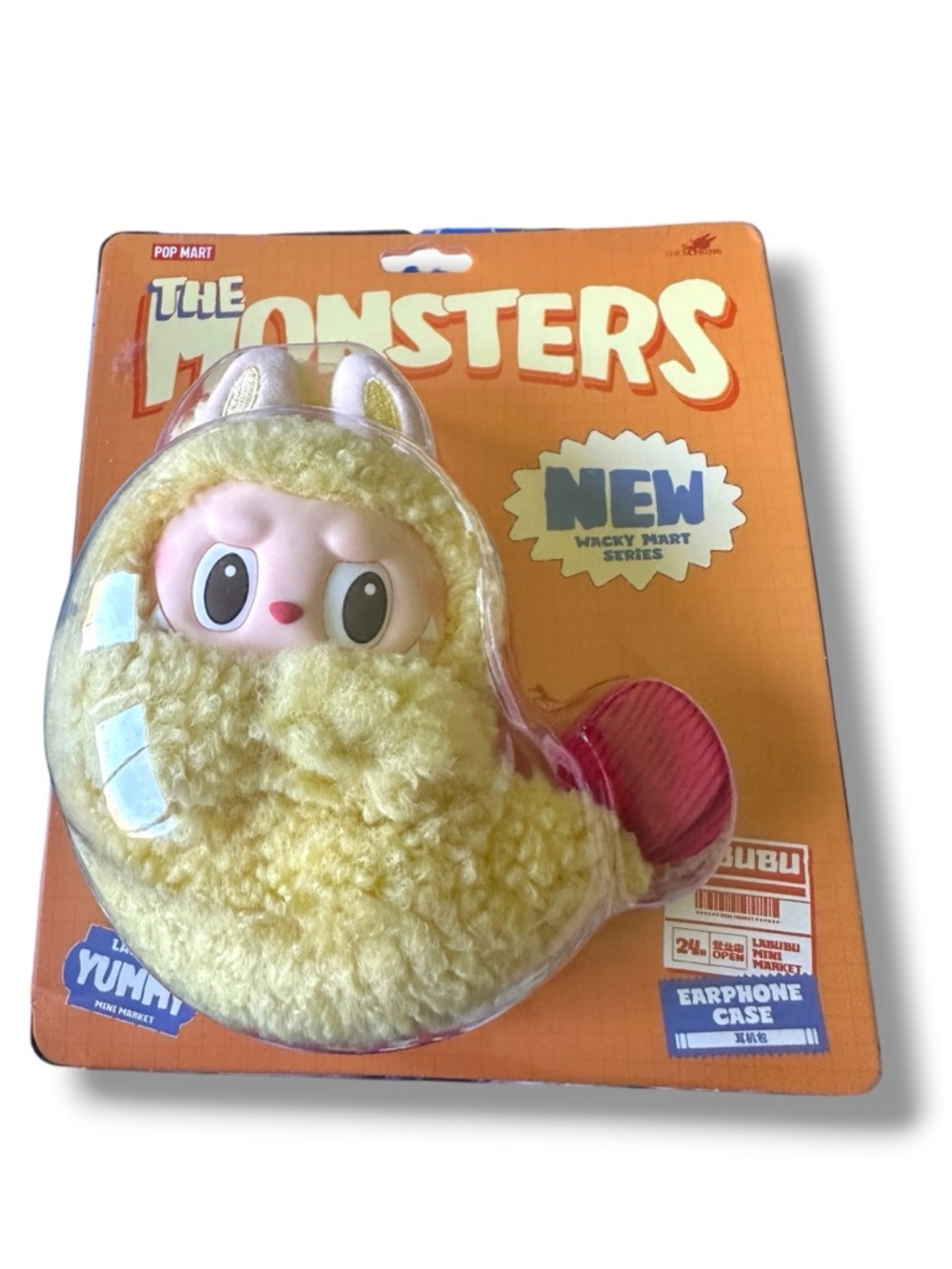 POP MART LABUBU The Monsters Wacky MART  Plush Earphone Case FLUFFY YELLOW NEW